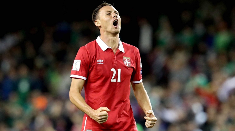 Nemanja Matic celebrates Serbia's crucial win in Diblin