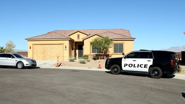 Police cars parked in front of the Sun City Mesquite community where suspected Las Vegas gunman Stephen Paddock lived