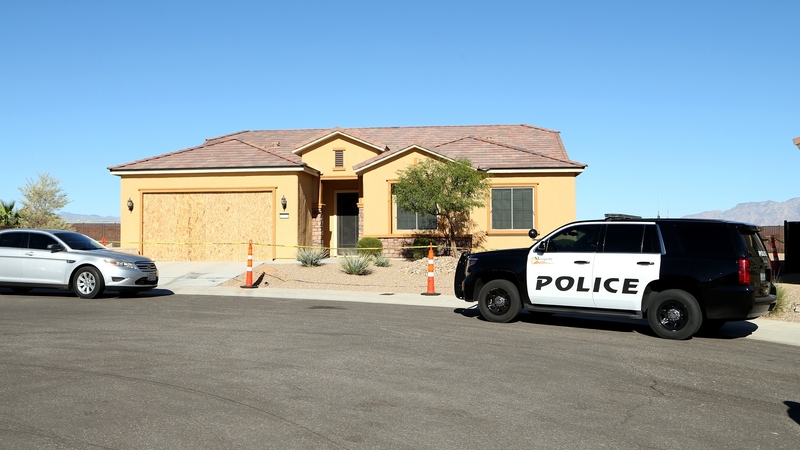Police cars parked in front of the Sun City Mesquite community where suspected Las Vegas gunman Stephen Paddock lived