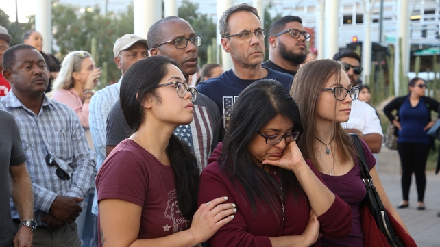 A crowd gathered for a vigil outside Las Vegas City Hall