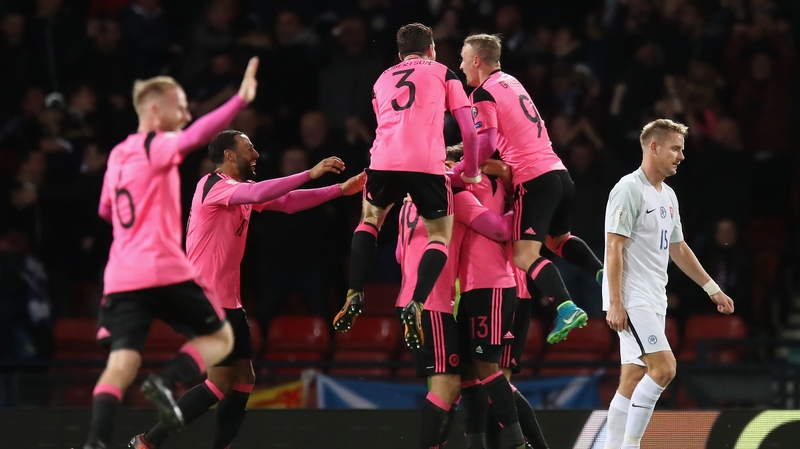 Scotland celebrate their late goal