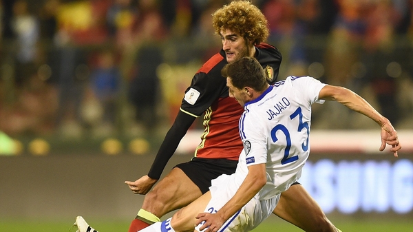 Fellaini limped off after landing awkwardly on his knee