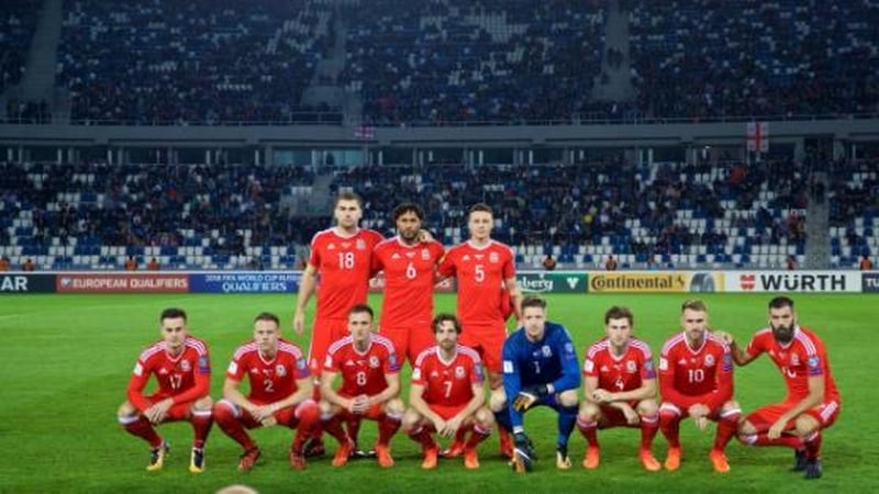 The Wales players line up for their team photo ahead of the Georgia game