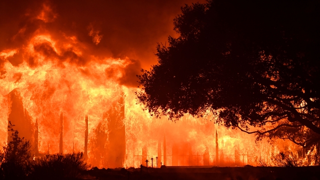 The main building at Paras Vinyards burns in the Mount Veeder area of Napa in California