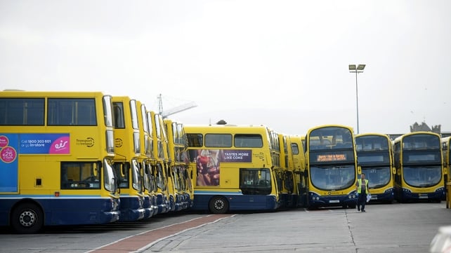 Buses at a standstill at Broadstone depot in Dublin