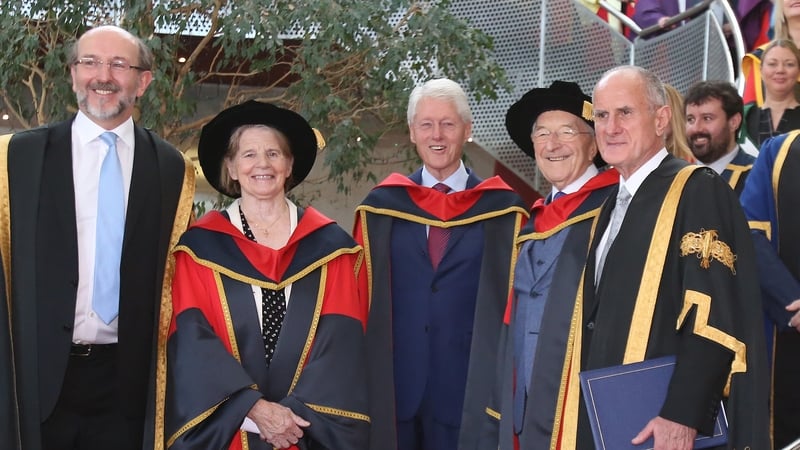 (L-R) DCU President Brian MacCraith, Sister Stanislaus Kennedy, for US President Bill Clinton, Dr Martin Naughton, Dr Martin McAleese