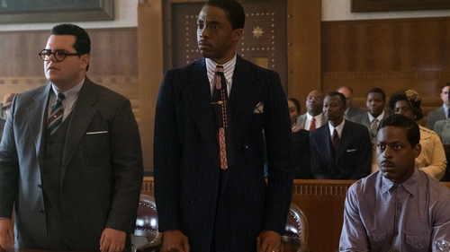 Chadwick Boseman as Marshall and Josh Gad as Friedman, lawyers for the defence of Spell (Sterling K Brown, seated) in the engagingly stylish Marshall