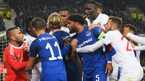 Ashley Williams was in the thick of it at Goodison Park