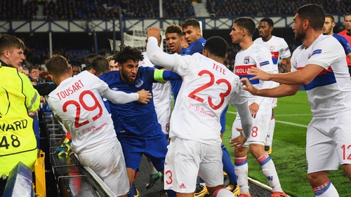 Ashley Williams in the thick of it at Goodison