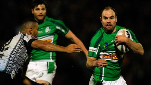 Liam Finn (R) in action for Ireland during the 2013 Rugby League World Cup