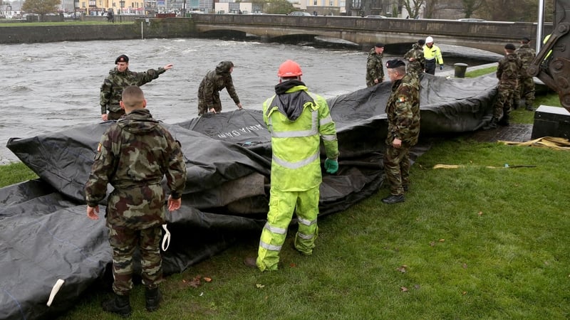 Flood barriers were prepared in Galway city earlier today
