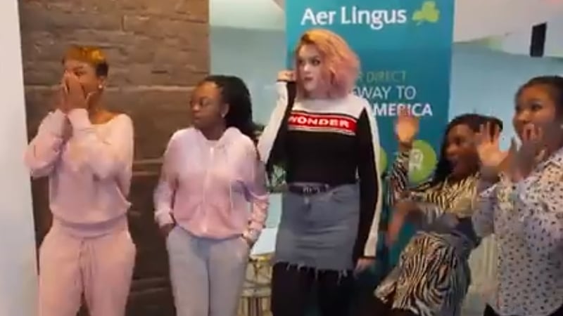 The X Factor - Girls get a surprise at Dublin Airport!