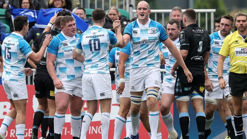 Leinster celebrate a try by Cian Healy