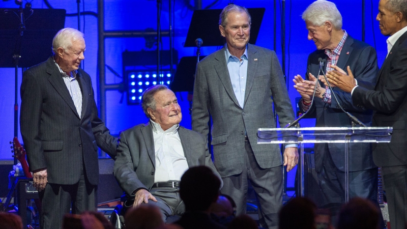 (L-R) Jimmy Carter, George HW Bush, George W Bush, Bill Clinton and Barack Obama