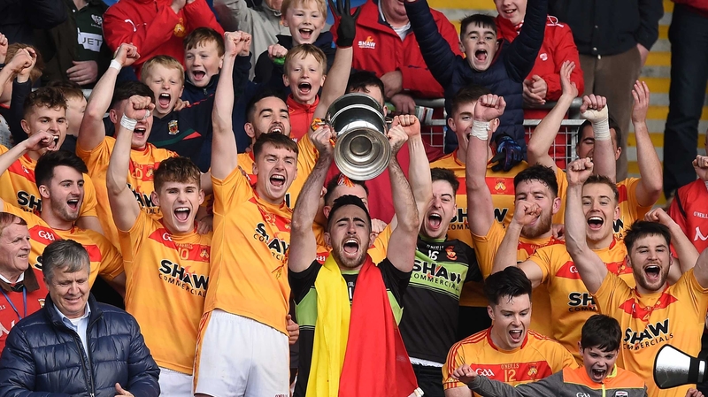 Castlebar Mitchels' Rory Byrne lifts the cup