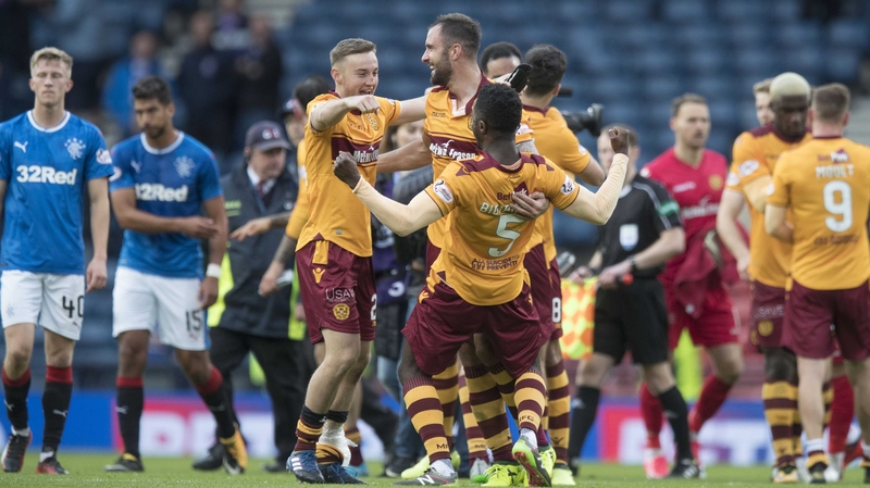 Motherwell players celebrate their win