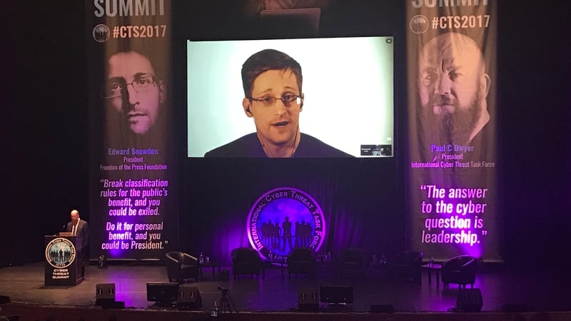Edward Snowden was speaking at a cyber security conference in Dublin