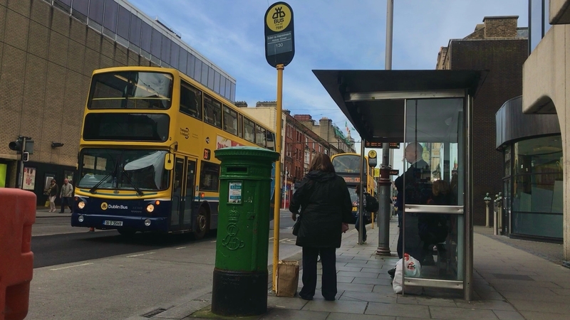 One of the historic post boxes at a bus stop on Dublin's Abbey Street