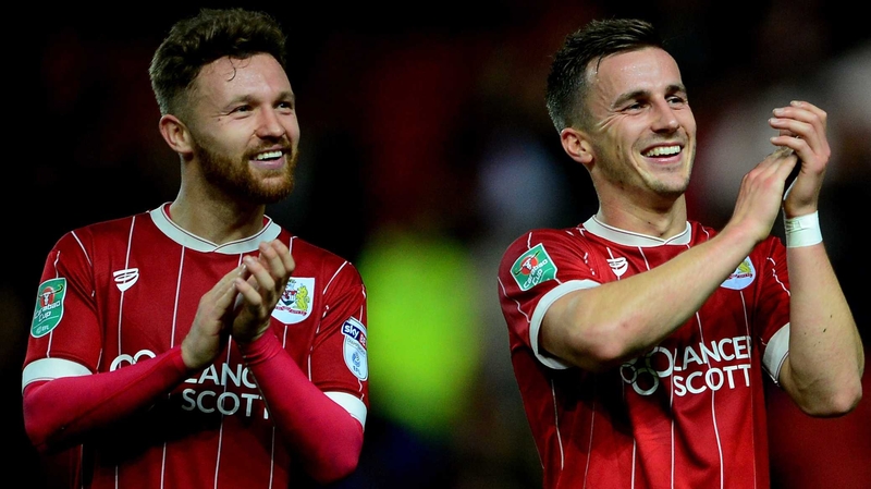 Joe Bryan and Matty Taylor of Bristol City celebrate their victory against Crystal Palace