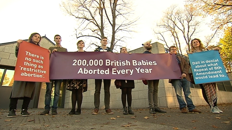 A protest was held outside the British Embassy in Dublin today, marking the 50th anniversary of the introduction of legalised abortion in Britain