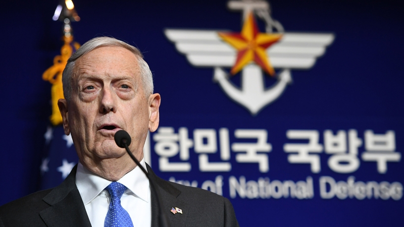 US Secretary of Defense Jim Mattis speaks at a joint press conference with South Korea's Defence Minister Song Young-Moo