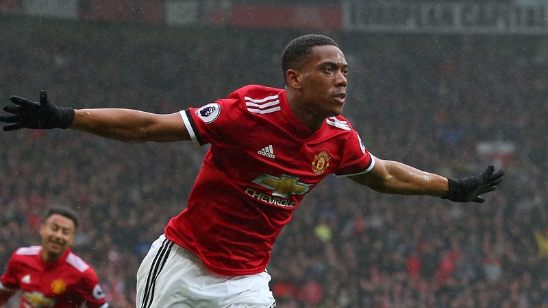 Anthony Martial celebrates his winner against Spurs
