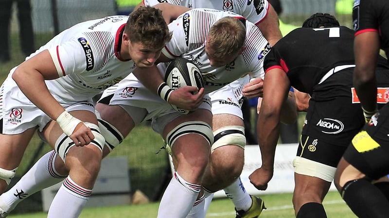 Ulster's Kieran Treadwell and Matty Rea look to make yards