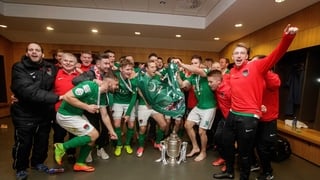 Cork City celebrate after winning the FAI Cup final