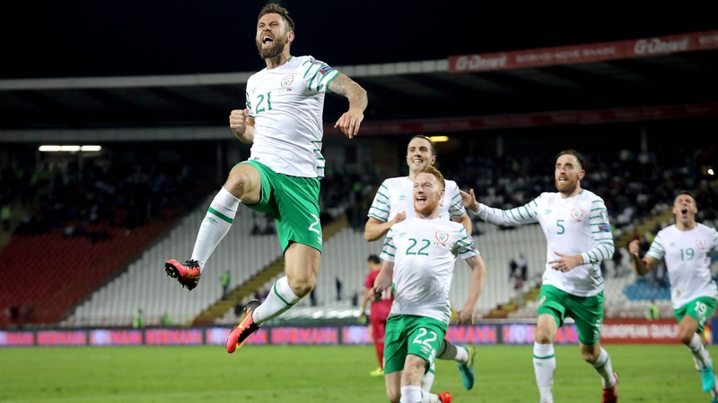 Daryl Murphy celebrating his first international goal in Belgrade