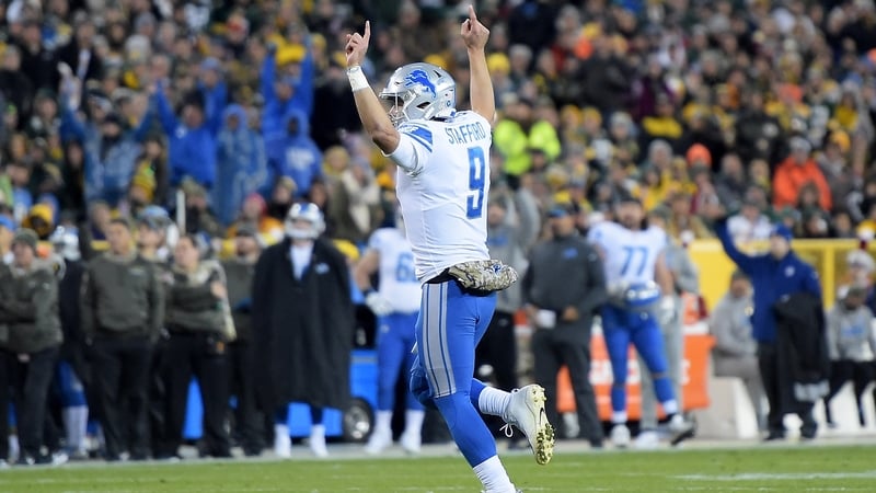 Stafford passed for 361 yards and two touchdowns to Marvin Jones in the victory over Green Bay