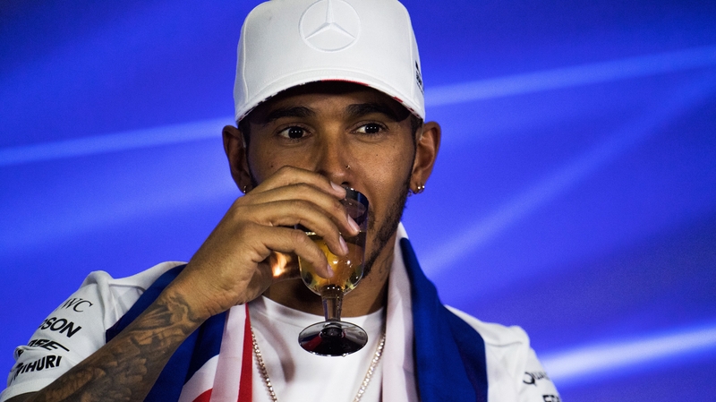 Mercedes' Lewis Hamilton after winning the Formula One drivers' championship