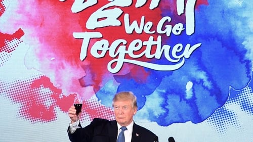 Donald Trump at a state dinner in South Korea