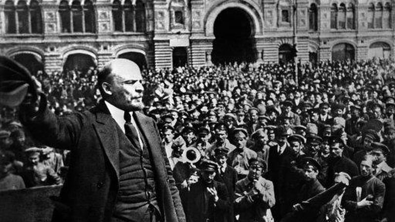 Vladimir Lenin addressing soldiers in Moscow's Red Square.
Photo: Tass/PA Images