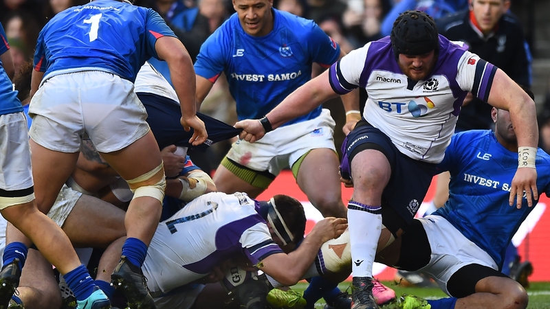 Stuart McInally bundles over for Scotland
