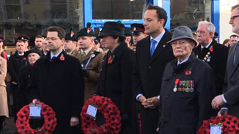 Taoiseach Leo Varadkar alongside James Brokenshire and Arlene Foster at this morning's service