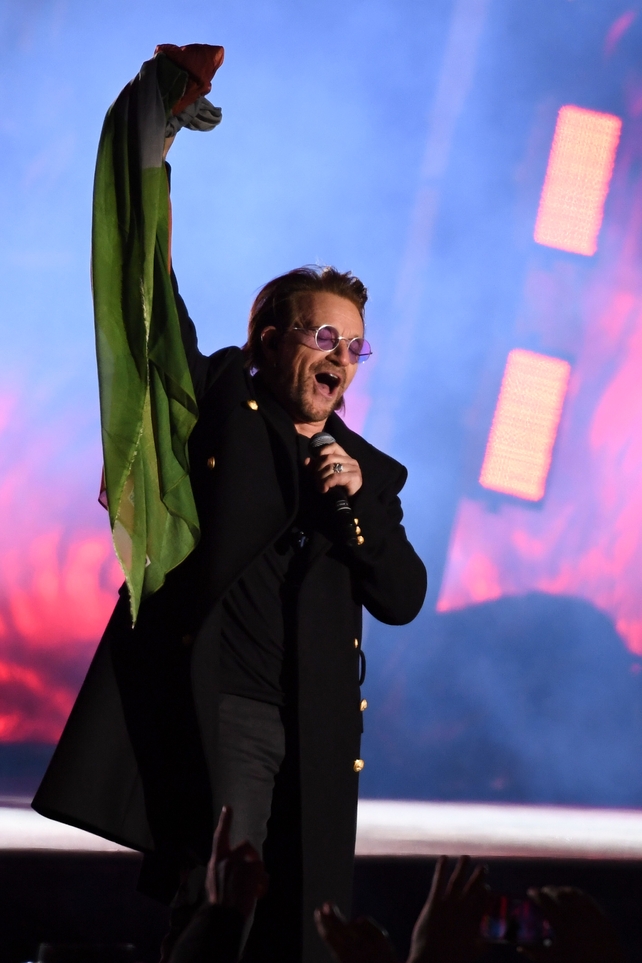 U2 performed in Trafalgar Square. The band were given the Global Icon Award on the night.