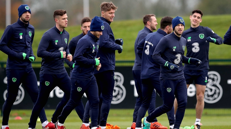 Wes Hoolahan, Jeff Hendrick and Harry Arter at this morning's session