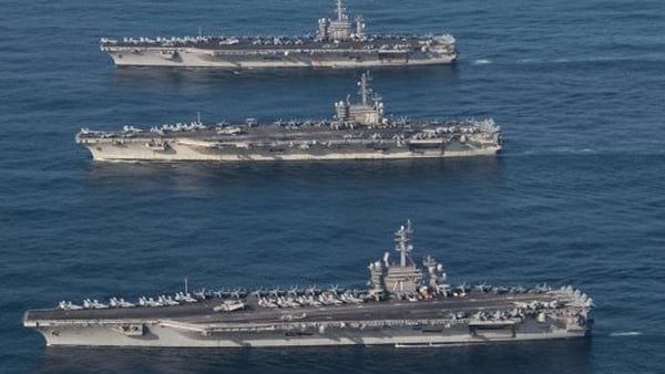 USS Ronald Reagan, USS Nimitz and USS Theodore Roosevelt taking part in joint navy drills with South Korea