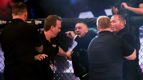 Conor McGregor was involved in a scuffle with referee Marc Goddard at the Bellator 187 event in Dublin