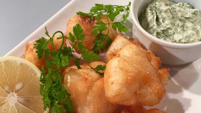 Wade's Fried Monkfish, Garlic & Herb Mayo