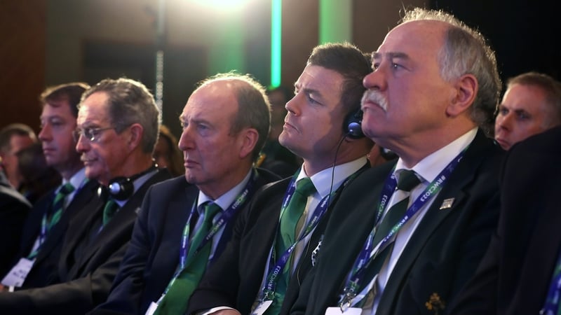 The Irish bid team gaze on in London as France are awarded the Rugby World Cup