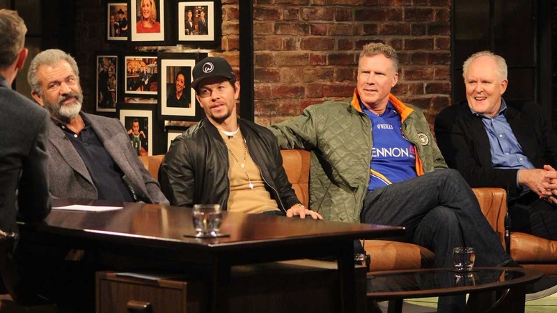 Mel Gibson, Mark Wahlberg, Will Ferrell and John Lithgow for this week's Late Late Show