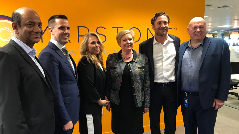 IDA CEO Martin Shanahan, Minister for Business, Enterprise and Innovation Frances Fitzgerald and Yapston's CEO Tom Villante at today's announcement