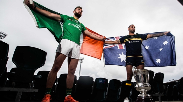 Ireland's Aidan O'Shea with Shaun Burgoyne of Australia