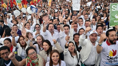 Bogotá celebrations to mark the signing of the historic agreement between the Colombian government and FARC rebels ending 52 years of conflict