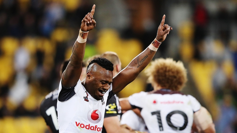 Akuila Uate of Fiji celebrates after winning the 2017 Rugby League World Cup quarter-final