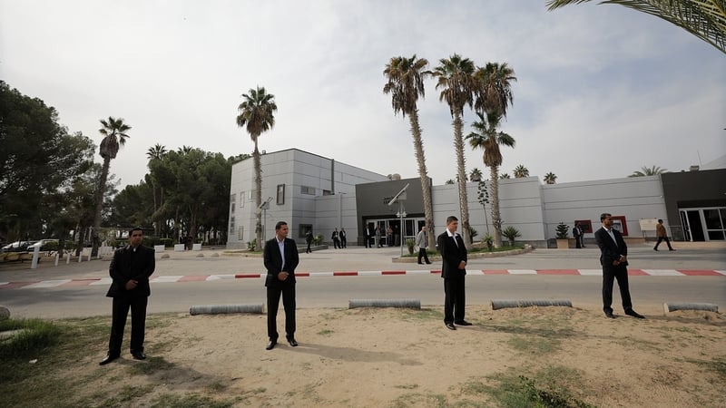 Palestinian security forces stand guard inside the Rafah border crossing with Egypt in the southern Gaza Strip