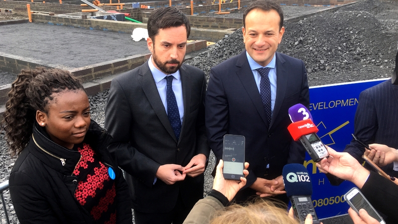 Joella Dhlamini is seen alongside Eoghan Murphy and Leo Varadkar at a social housing announcement
