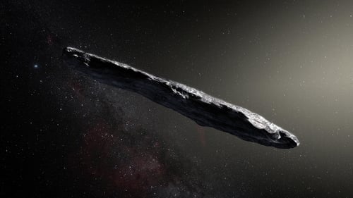 Scientists estimate Oumuamua is about 400 metres long and coloured dark red (pic: ESO/M. Kornmesser)