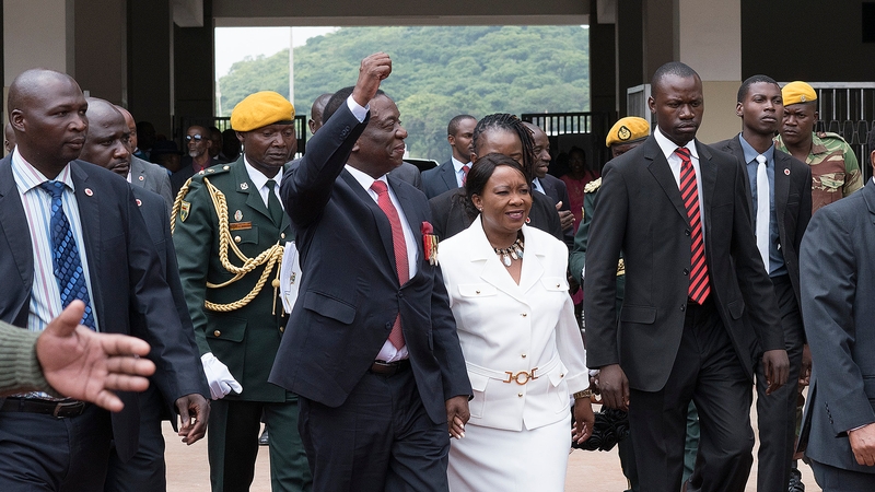 Emmerson Mnangagwa arriving with this wife Auxilia at the National Sport Stadium in Zimbabwe